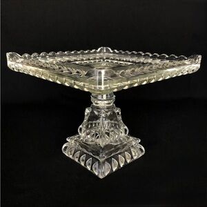 Antique c.1890 EAPG Adams “Crystal Wedding” Victorian Cake Stand - UV Reactive